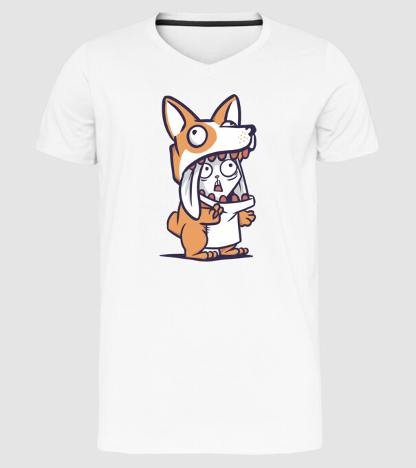Iepuraș drăguț în costum Corgi model alb pe tricou