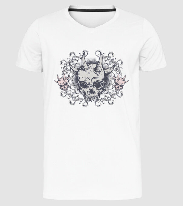 Devil Skull model alb pe tricou
