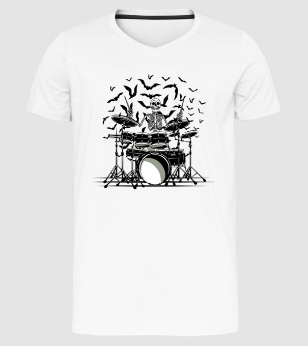 Schelet Baterist model alb pe tricou