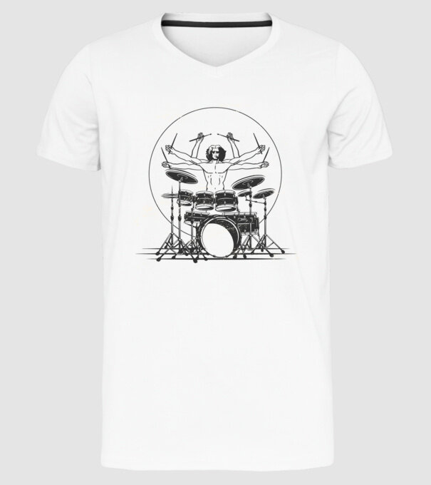 Baterist Vitruvian Da vinci model alb pe tricou