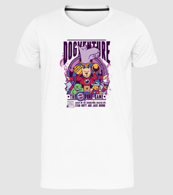 Dogventure The Bone Game model alb pe tricou