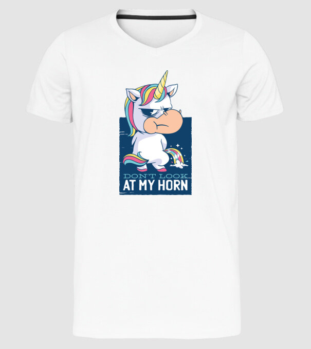 'Don''t look at my horn tricou amuzant unicorn' model alb pe tricou