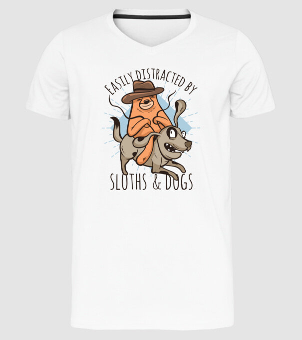 Easily Distracted by Sloths & Dogs model alb pe tricou