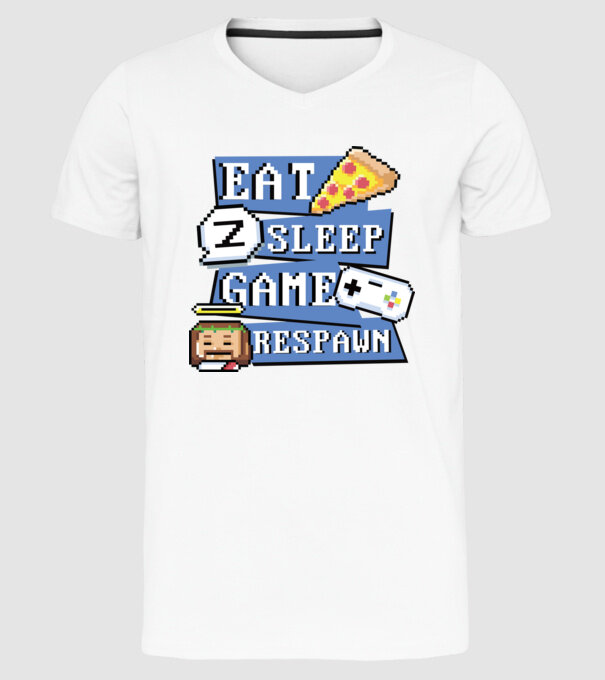 Eat, Sleep, Game respawn model alb pe tricou