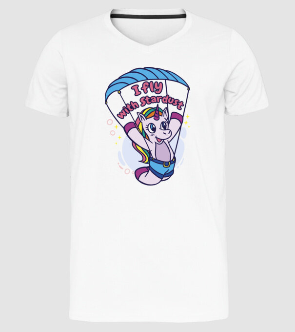 Unicorn parașutist model alb pe tricou