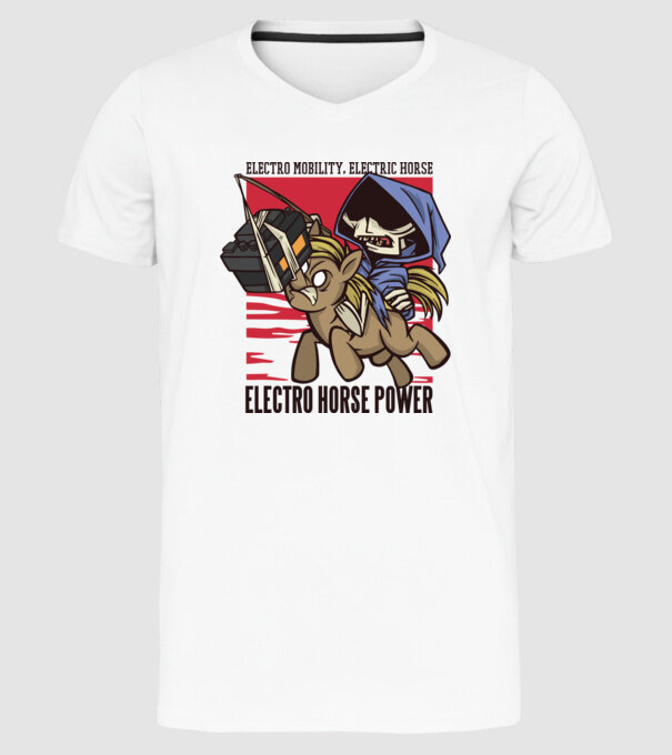 Cai putere electric model alb pe tricou