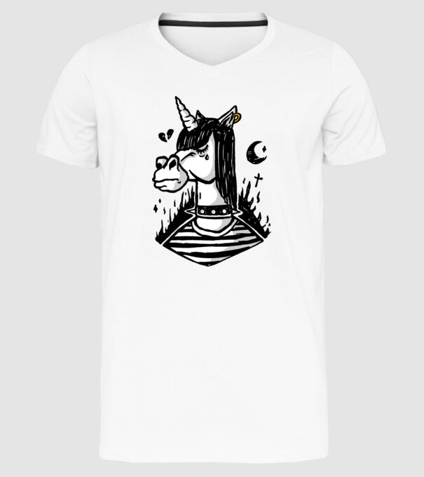 Emo unicorn model alb pe tricou