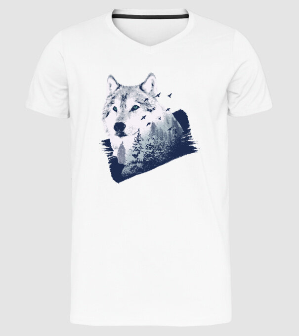 Tricou design Pădure Lup model alb pe tricou