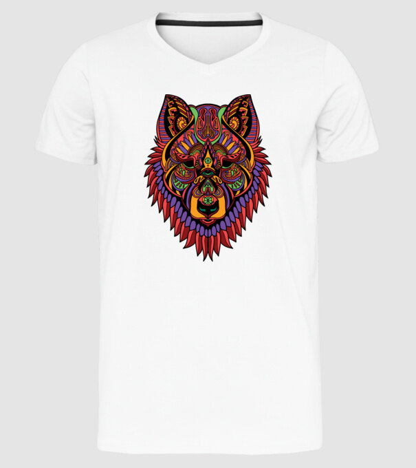 Cap de lup model alb pe tricou