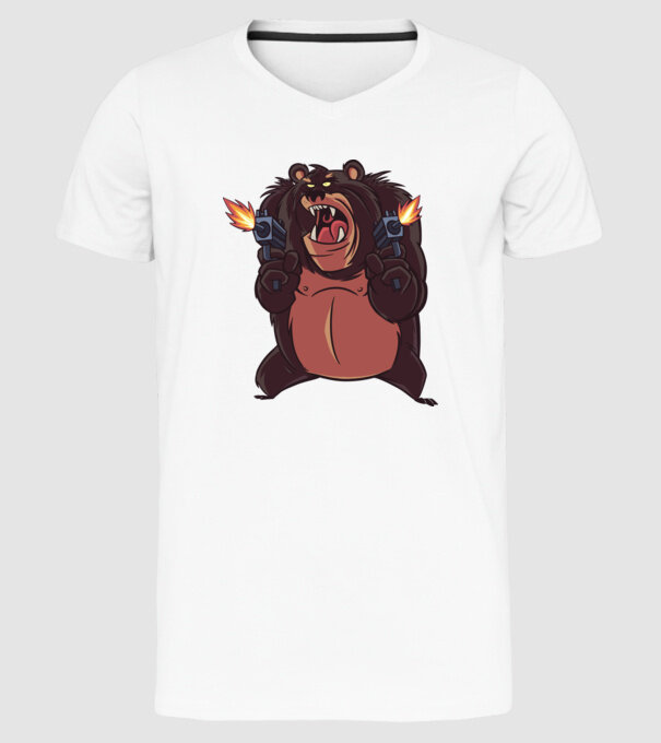 Urs înarmat model alb pe tricou