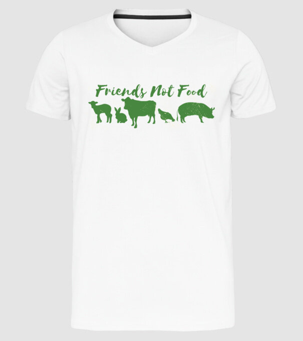 Friends Not Food Vegan model alb pe tricou
