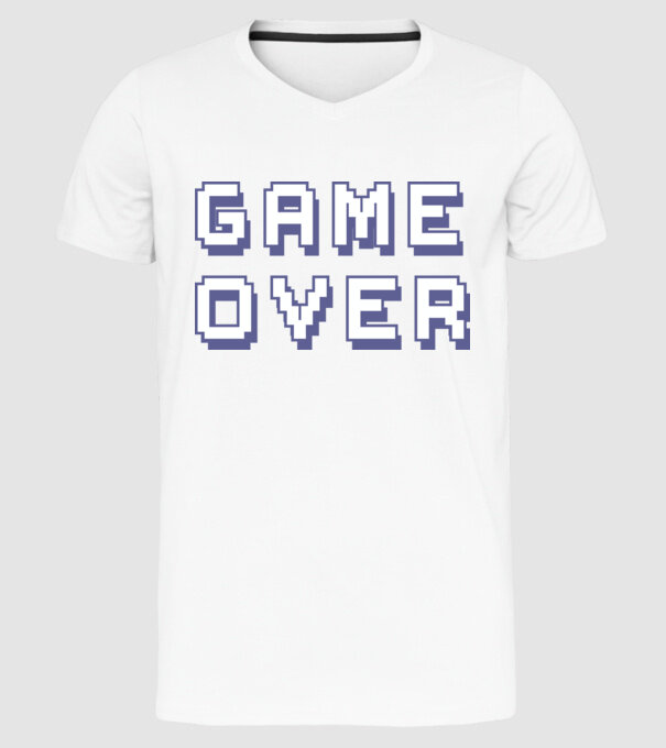 Game Over model alb pe tricou
