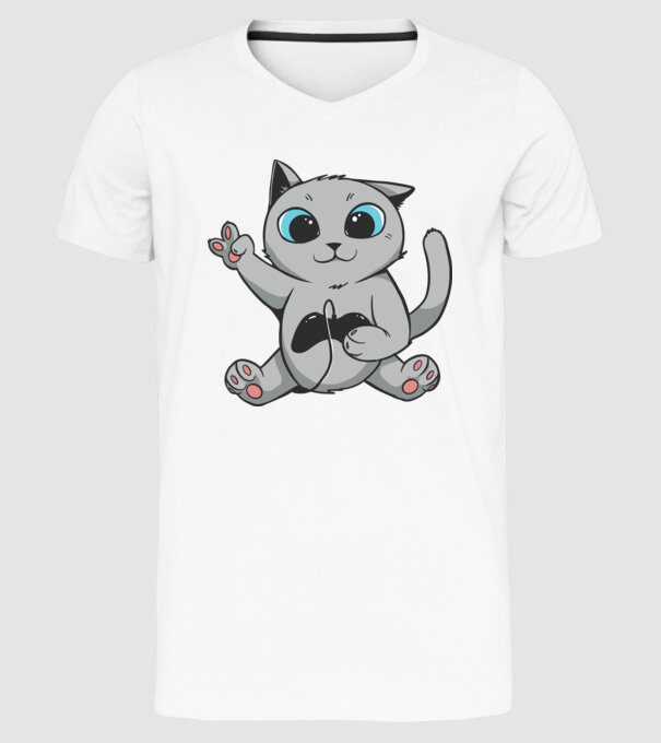 Pisică Gamer model alb pe tricou