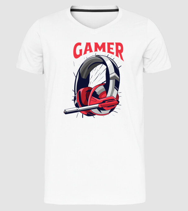 Căști Gamer model alb pe tricou