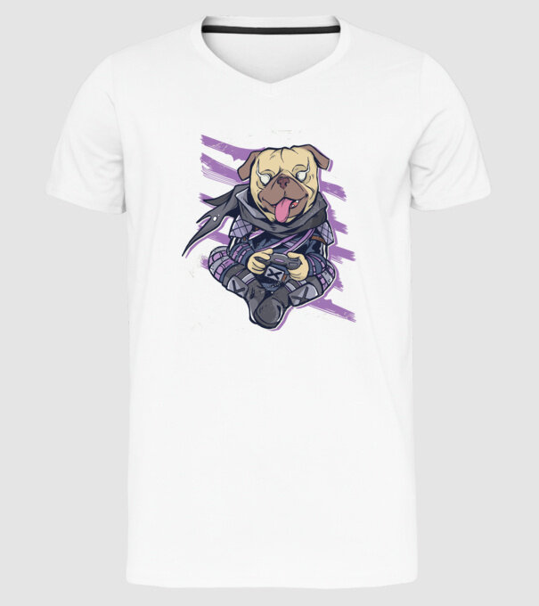 Mops Gamer tricou amuzant cu câine model alb pe tricou