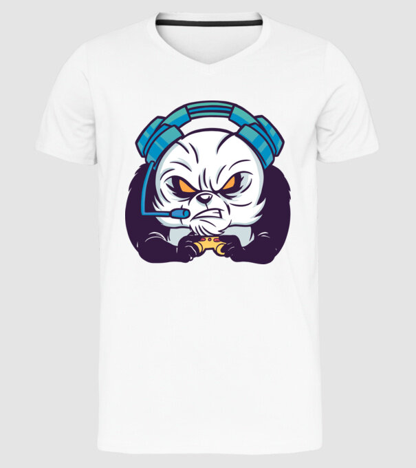 Gamer Panda model alb pe tricou