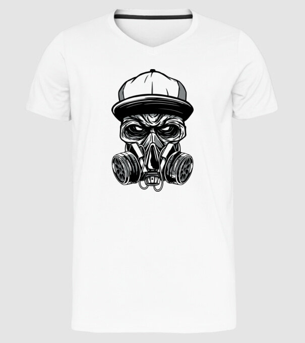 Mască de gaz Craniu model alb pe tricou