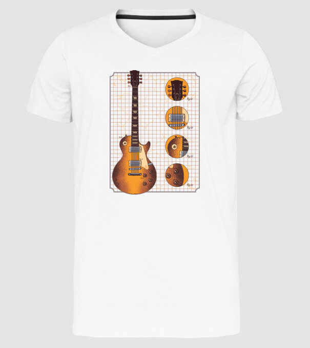 Gibson Chitară desen gold model alb pe tricou