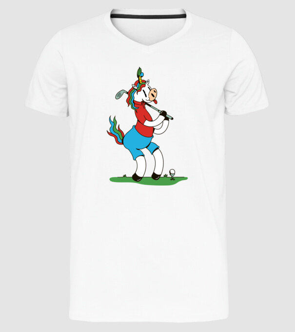Unicorn jucător de golf model alb pe tricou