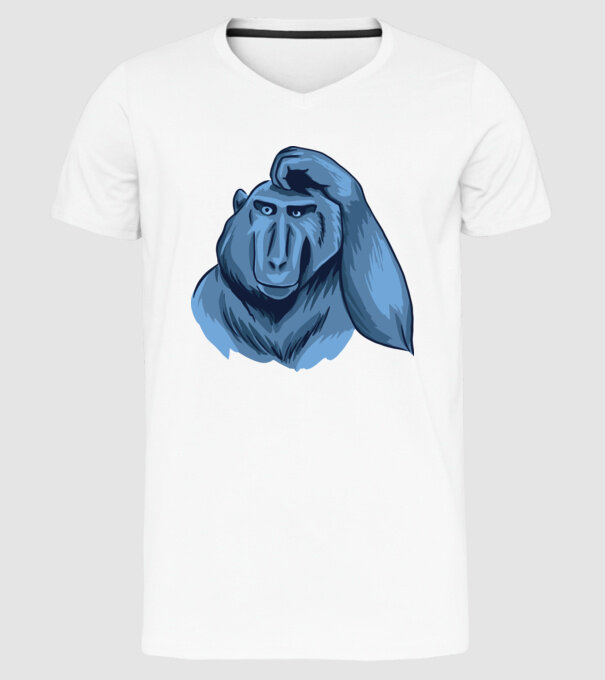 Maimuța gânditoare model alb pe tricou