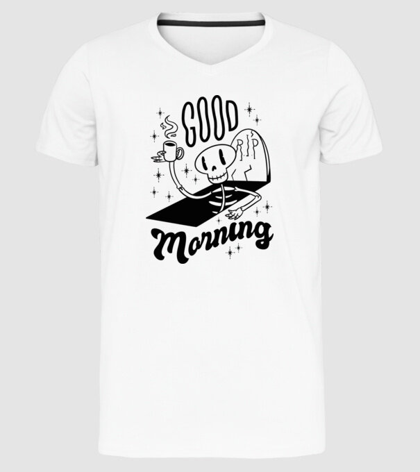 Good Morning Coffee model alb pe tricou