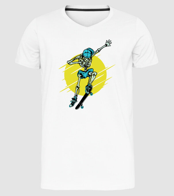 Schelet Skateboarder model alb pe tricou