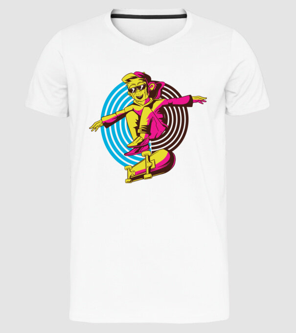 Maimuță Skateboarder model alb pe tricou