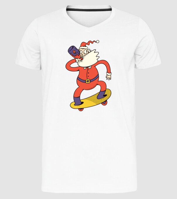 Moș Crăciun Skateboarder model alb pe tricou