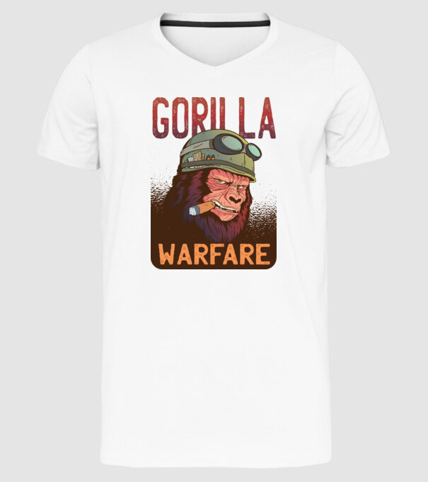 Gorilla Warfare model alb pe tricou