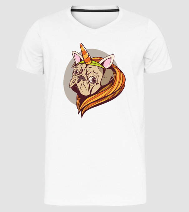 Halloween Mops în costum de Unicorn model alb pe tricou