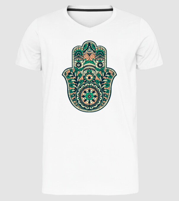Mână Hamza - Mâna lui Dumnezeu Mandala model alb pe tricou