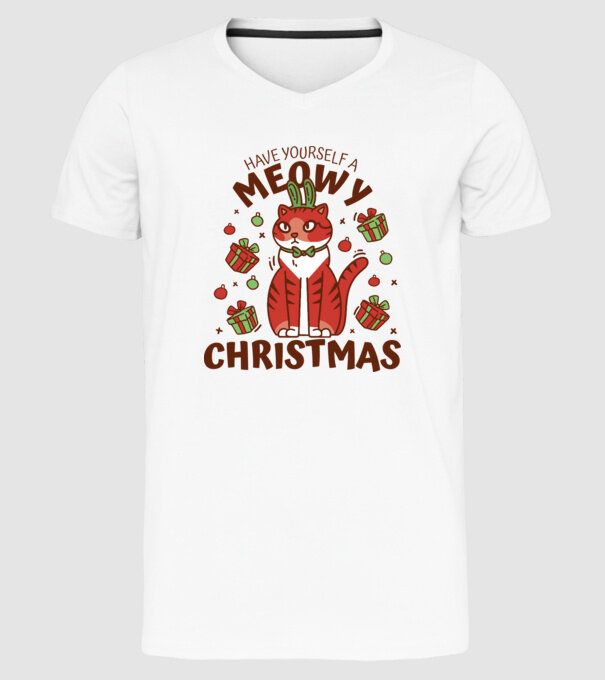 Have yourself a Meowy Christmas - Cicás Karácsony model alb pe tricou