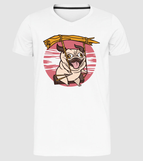 Mops cu leagăn model alb pe tricou