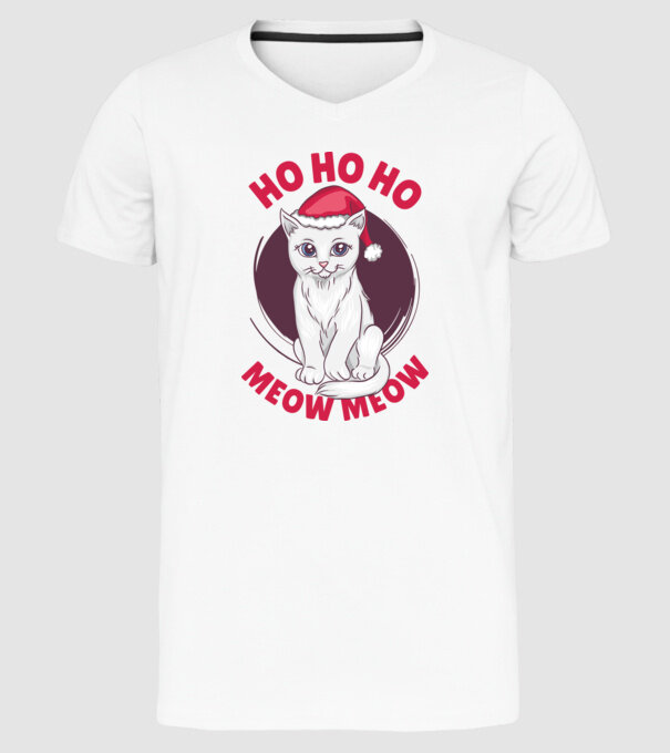 Ho Ho Ho Ho Ho Ho Ho Meow Meow Crăciun cu pisică model alb pe tricou