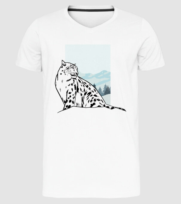 Leopard de zăpadă pisică mare model alb pe tricou