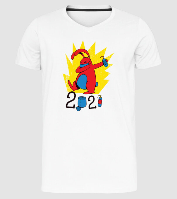Paște 2021 - Iepuraș cu mască model alb pe tricou