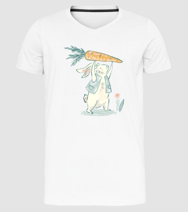 Iepuraș de Paște cu morcov model alb pe tricou