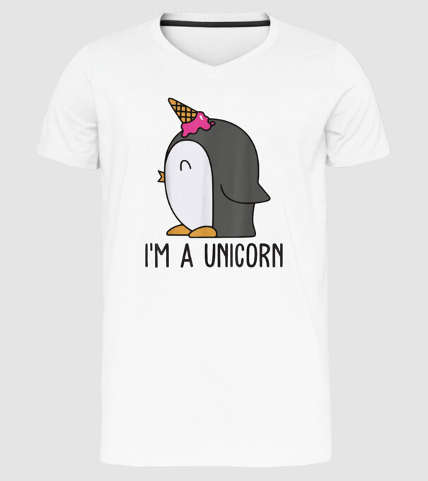 'I''m a unicorn - penguin' model alb pe tricou