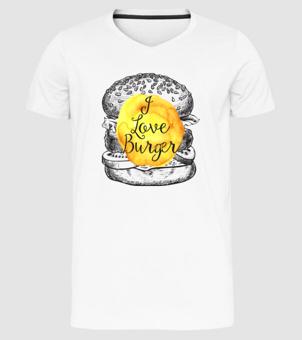 I love burger model alb pe tricou