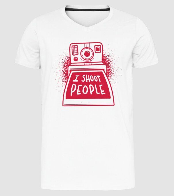 I shoot people - Fotograf model alb pe tricou