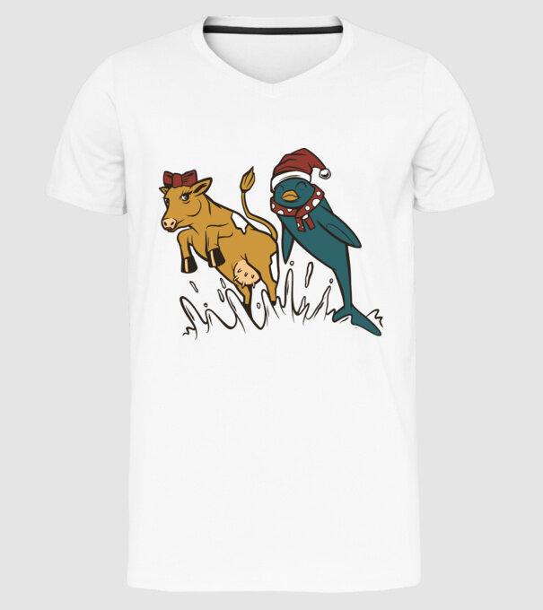 Delfin și Vacă de Crăciun model alb pe tricou