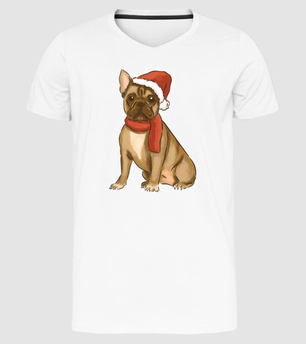 Bulldog francez de Crăciun model alb pe tricou