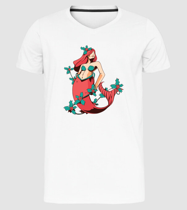Sirenă de Crăciun model alb pe tricou