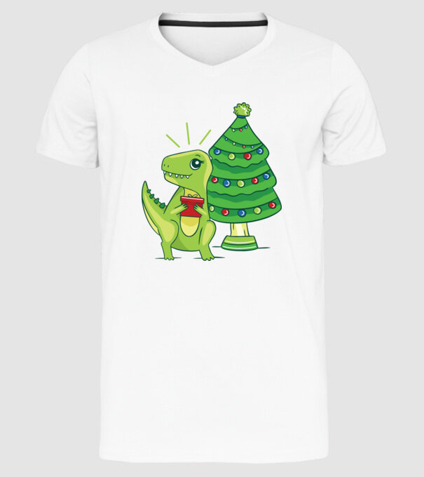 T-rex de Crăciun model alb pe tricou