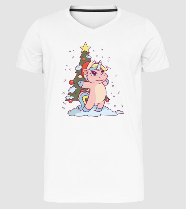 Unicorn de Crăciun model alb pe tricou
