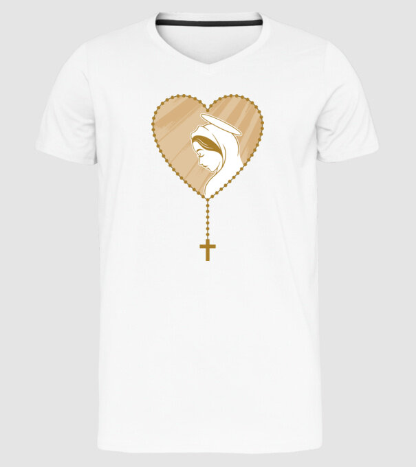 Cruce rozariu catolic model alb pe tricou