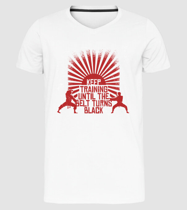 Keep Training until the Belt turns black model alb pe tricou