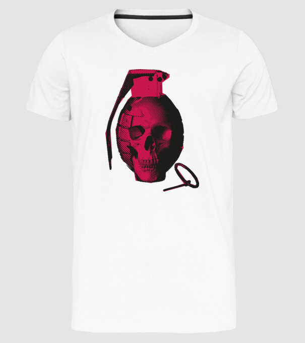 Grenadă de mână Craniu model alb pe tricou