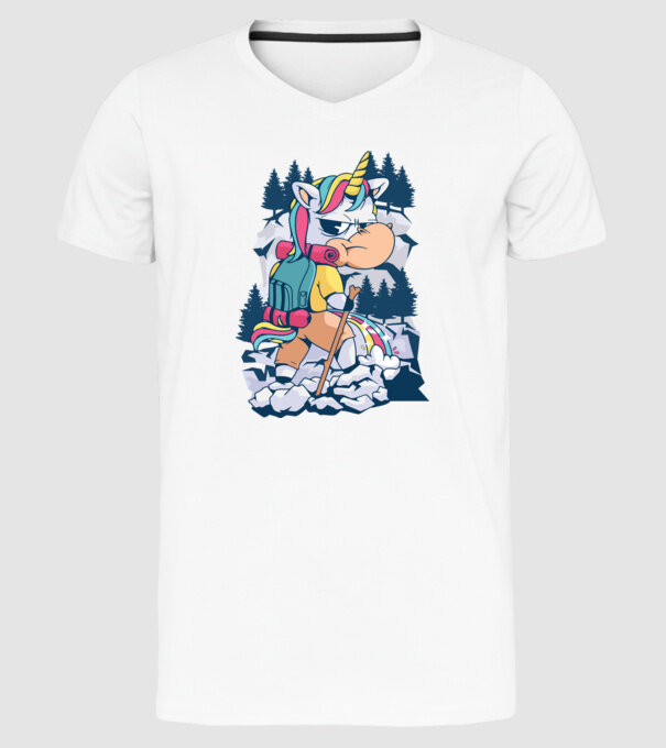 Unicorn excursionist pipi model alb pe tricou