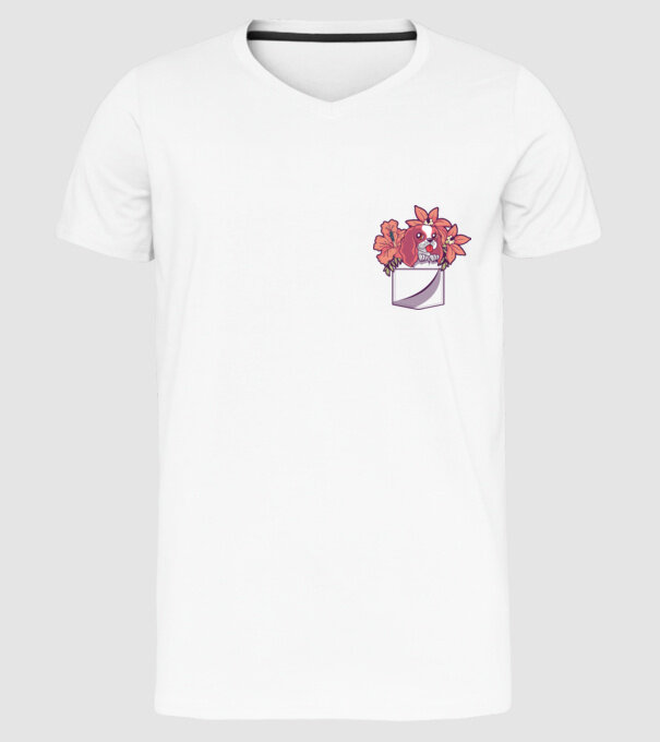 Cățeluș în buzunar model alb pe tricou